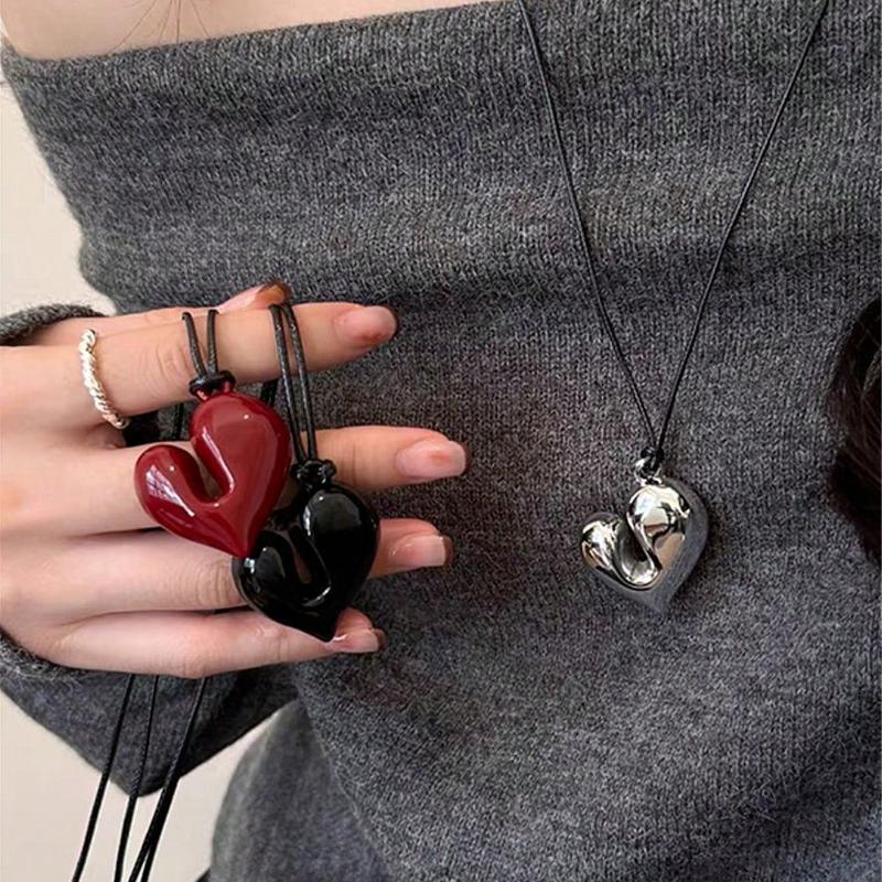 1 szt. Koreański styl Ins Długi naszyjnik z łańcuszkiem z pompowanym blokiem miłości, prosty i wszechstronny, wysokiej klasy naszyjnik z wisiorkiem w kształcie serca dla kobiet