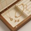 Korean Styled Luxury Diamond Sugar Cube Jewelry Set: Titanium Necklace, Bracelet & Stud Earrings