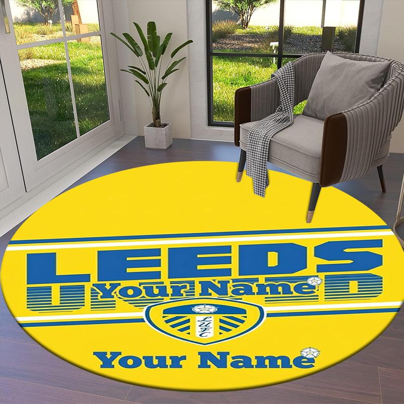 Leeds Crest Custom Name Round Area Rug Carpet Rug For Living Room Bedroom Sofa Playroom Decor Nonslip Floor Mat