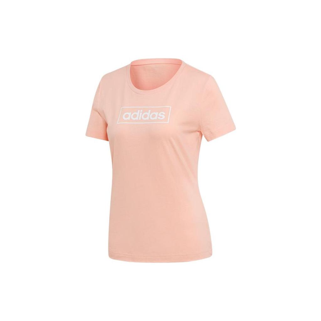Adidas Solid Color Letter Logo Sports Fitness Short Sleeve T-Shirt Women Tops Pink EI4584