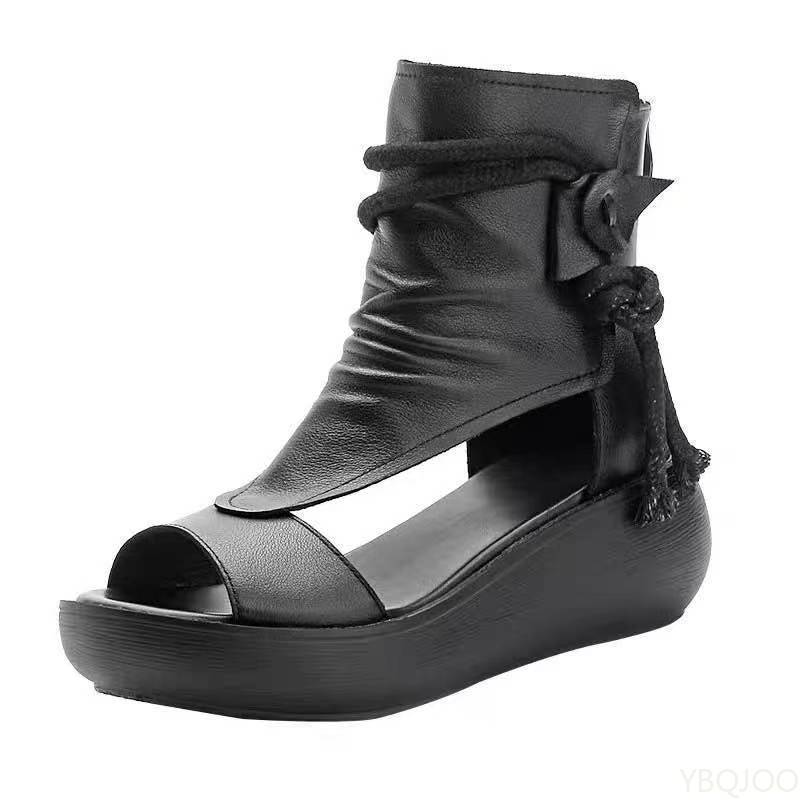 Ladies Summer Roman Shoes New casual high top sandals Fashion Thick soled Fish Mouth Shoes Tall slope cool boots Mujer Zapatos