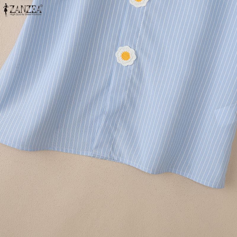ZANZEA Dam Casual Rund Hals Lös Kortärmad Randig Blus