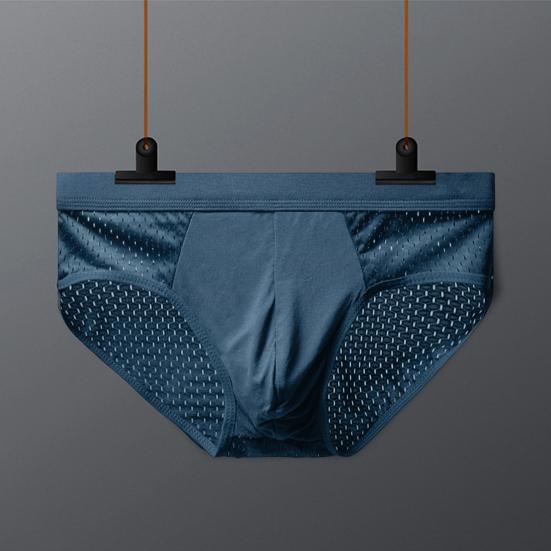 Men Briefs Mesh Stretchy Breathable Solid Color Plus Size Hollow Out U Convex Panties Underwear for Home