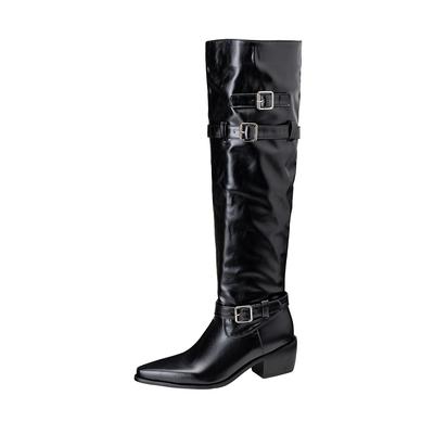 Noir Marron Femmes Bottes Cuisardes Talons Hauts Carrés Petite Grande Taille 32 48