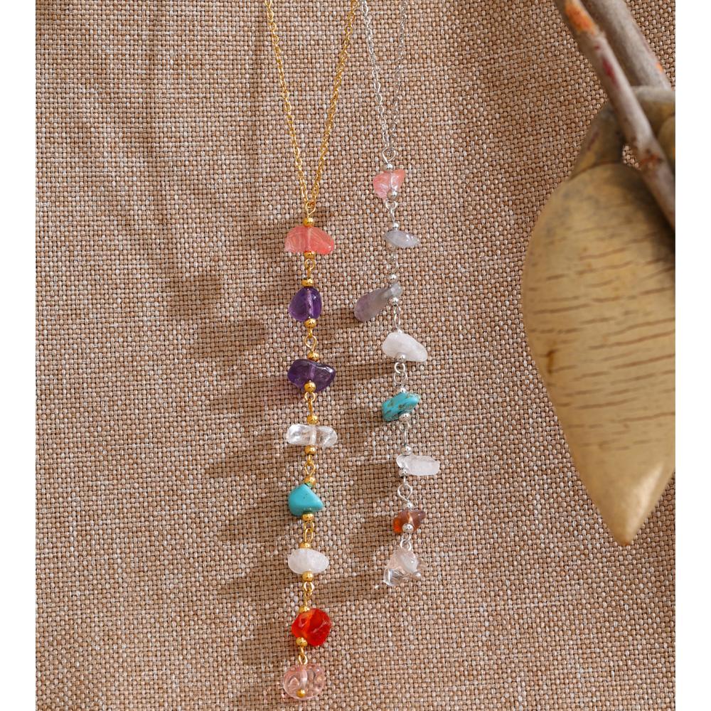 Yhpup Fashion Stainless Steel Colorful Stone Y Chain Necklace Pendant for Women Charm 2026 Summer Handmade Jewelry Wholesale