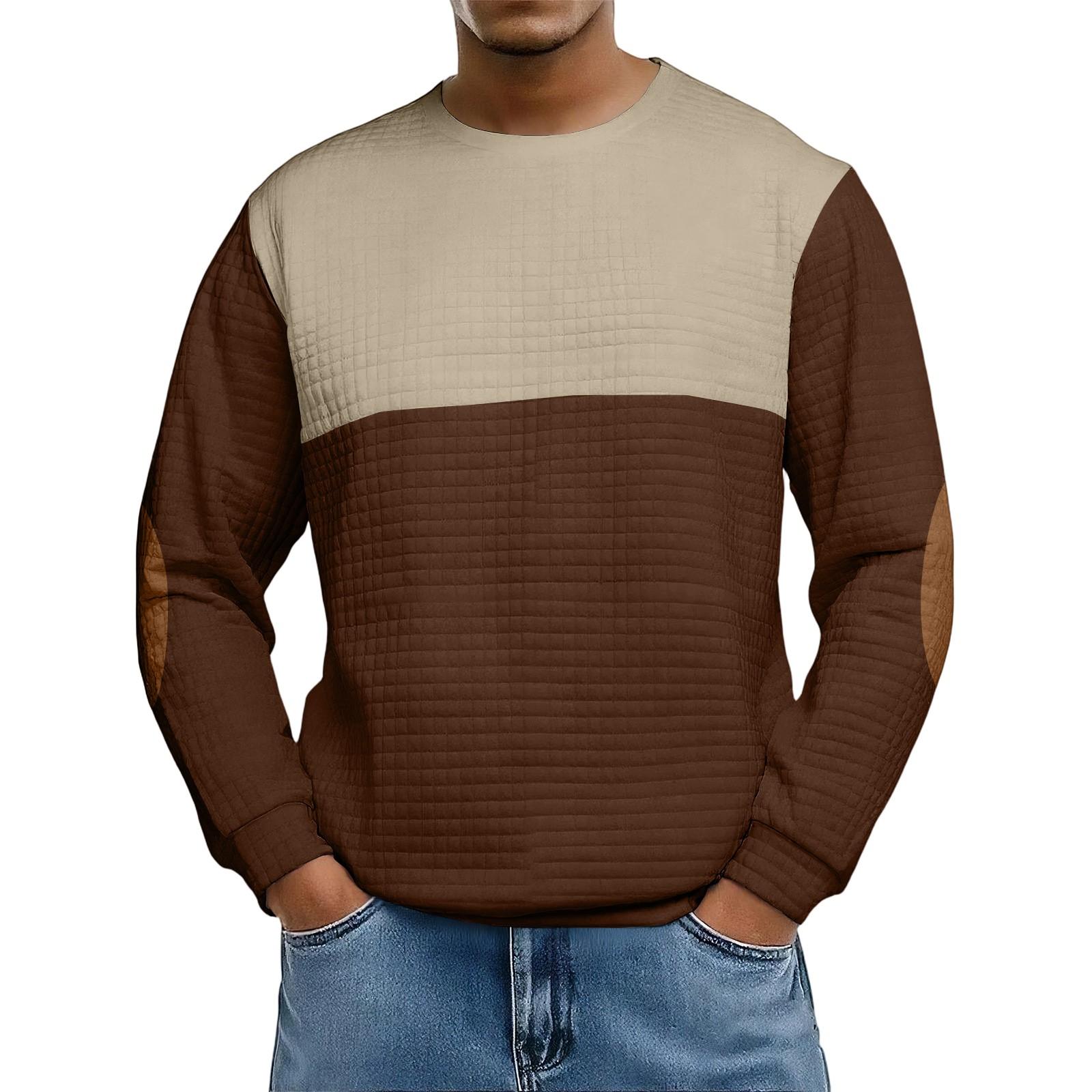 

Men s Loose-fitting Casual Waffle-weave Neck Long-sleeved Top XXXL коричневый
