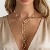 Punk Style Metal Oval Splicing Y-Shaped Necklace, Fashionable Geometric Hollow Stacked Wearing Long Neckline Women