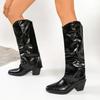 Waterproof Tall Boots Autumn New Pointed Toe Sleeve Pleated Non-Slip Wear-Resistant Block Heel Shoes