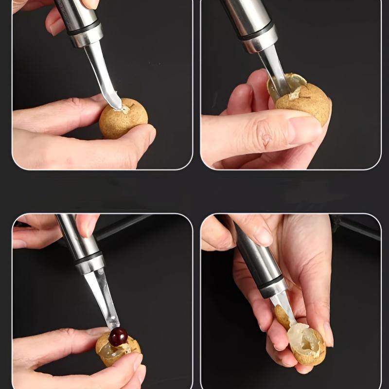 1 Pc Stainless Steel Shrimp Peeler and Deveiner, Prawn Back Opening Knife, Shrimp Head Scoop and Longan Pitting Tool