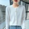 Women's Retro Cable Knit Mink Velvet Cardigan - Round Neck, Long Sleeve, Loose Fit, Short Sweater Coat