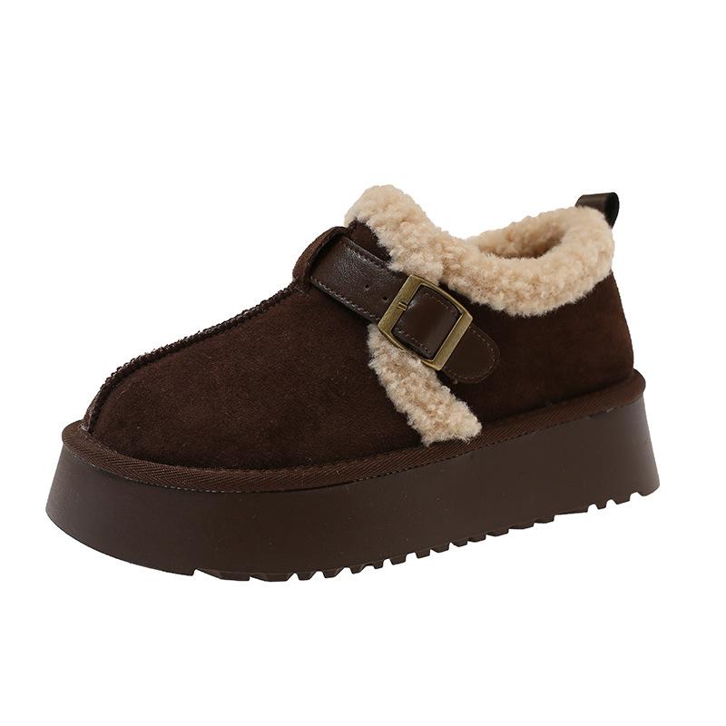Women's Thick Bottom Belt Buckle Hairy Mouth Fashion Winter Lightweight Warm Anti Cold Snow Boots Non-slip Casual Sneakers Cotton Boots