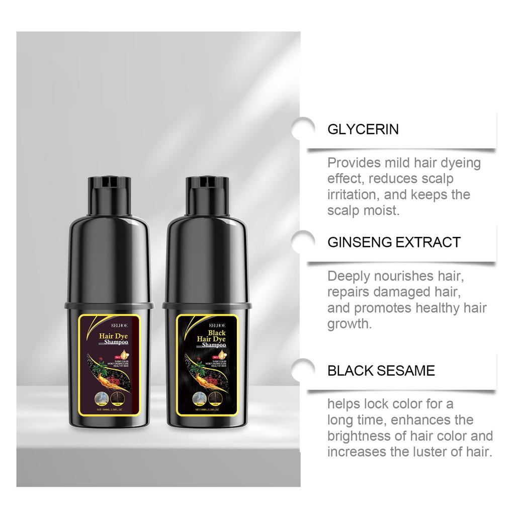 EELHOE Black Hair Dye Shampoo 3 In 1 Growth Clean Hair Darkening Deep Nourishing Black Hair Dye Shampoo Natural Organic Herbal