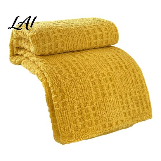 Decorative Textured Throw 3D Waffle Checkered Blanket Solid Color Milk Fleece Plush Lightweight Warm Soft Cozy Cover for Couch Bed Office Naps