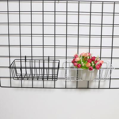 Metal Decorative Storage Basket Diy Iron Grid Flower Pot Hanging Shelf Wall Art Mounted Frame Mesh Display Rack Home Decoration