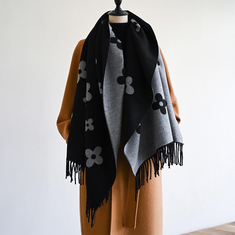 Outono/Inverno Core Spun Yarn Scarf Para Senhoras Moda Simples Jacquard Longo Borla Xale Solto
