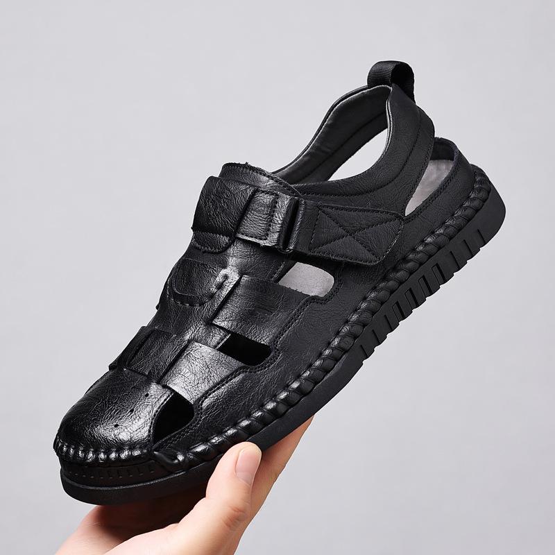 2025 New Baotou Men's Sandals Hand-sewn Breathable Men's Shoes Outdoor Beach Shoes Casual Leather Sandals 9986