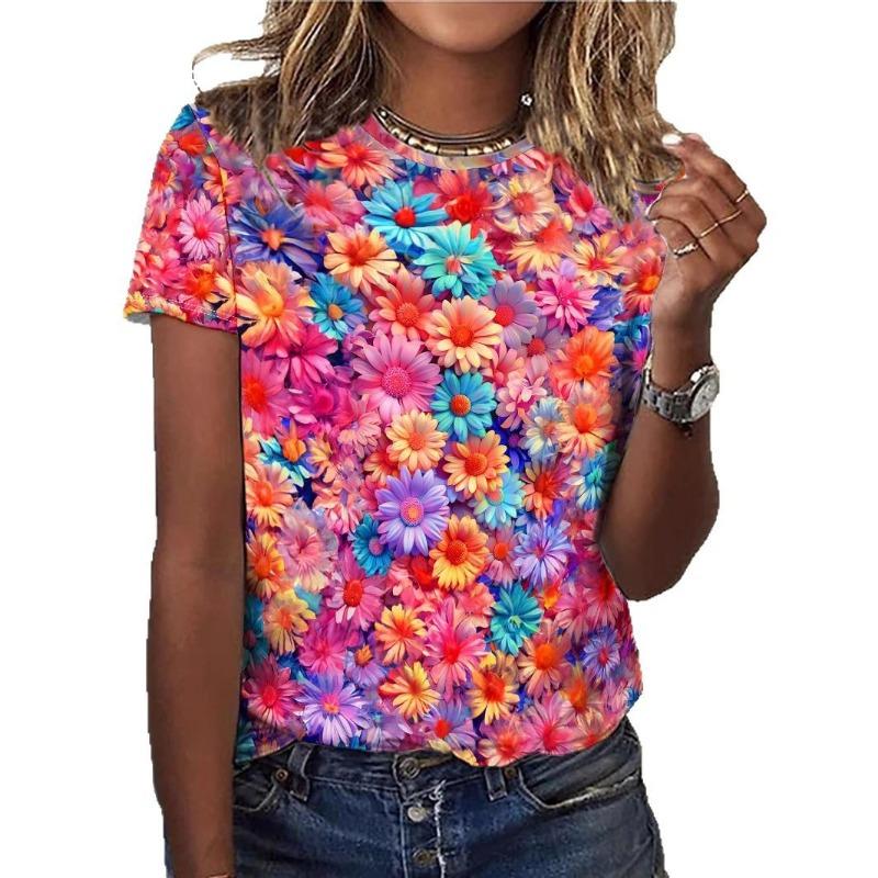 Digital Printed Round Neck Short Sleeved Casual Pullover Round Neck Casual Short Sleeved T-shirt