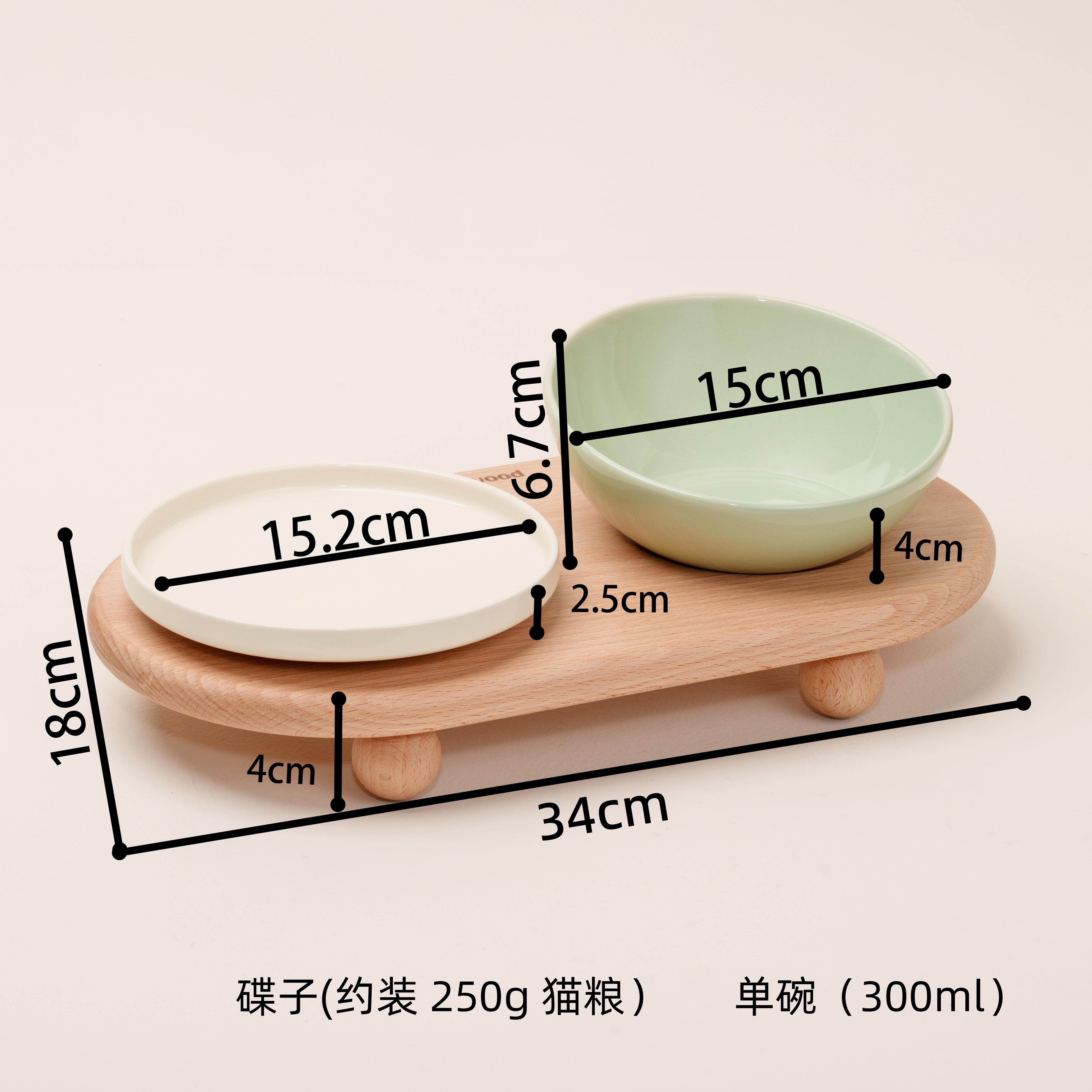 

Solid Wood Cat Dog Bowl Stand Ceramic Double Bowl Anti Spill Food Water Dish Feeding Table for Small Dogs Cats