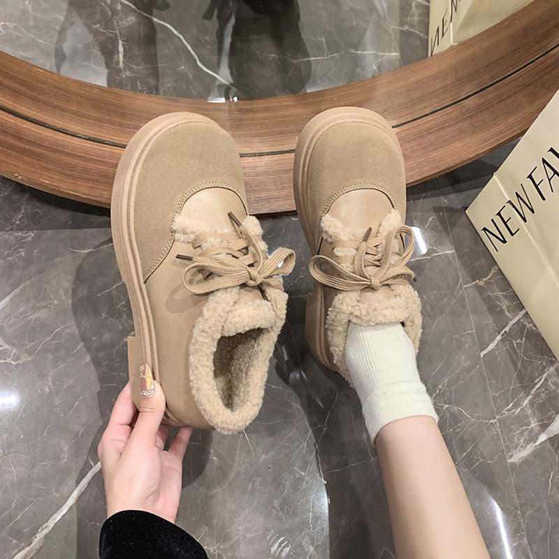 Fleece Casual Single Shoes Women's Autumn and Winter 2025 New Thick-soled Fluffy Shoes Wear Warm Cotton Shoes Muffin Single Shoes