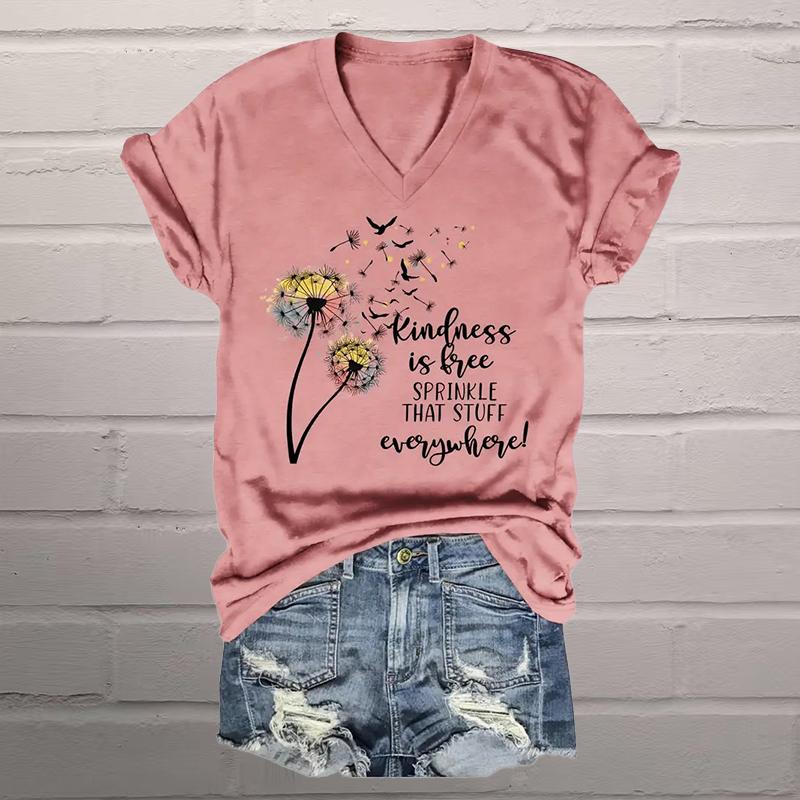 

Красочные блузки с рисунком одуванчиков, футболки с коротким рукавом и V-образным вырезом, повседневные 8XL розовый