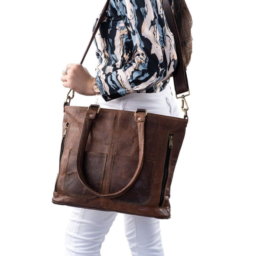 Damen-Schultertasche, Vintage-Leder-Geldbörse, braune Shopper-Umhängetasche