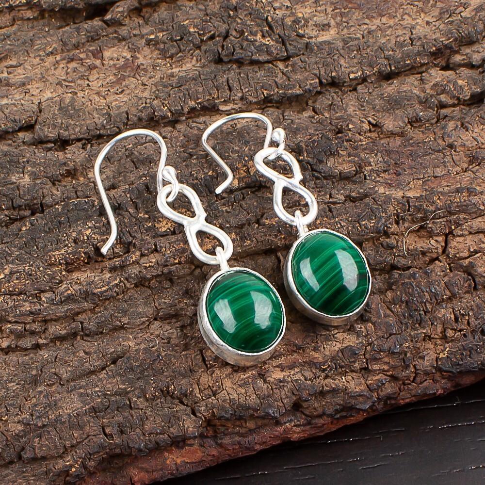 

Natural Malachite Gemstone 925 Sterling Silver Jewelry Handmade Earrings 1.60 EE-12-33