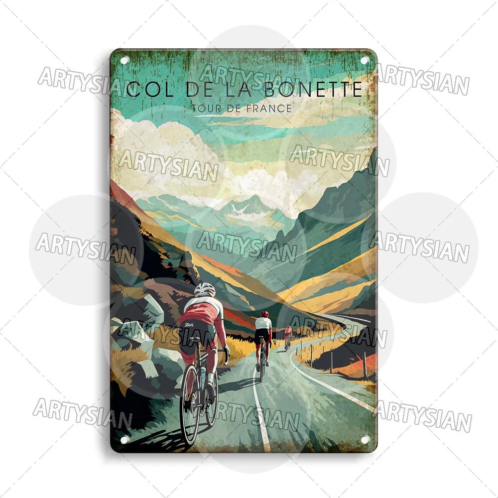 Tour de France Cycling Metal Sign Alpe d’Huez Mont Ventoux Le Jura Auvergne Mont Blanc Champs-Élysées Col du Tourmalet NICE