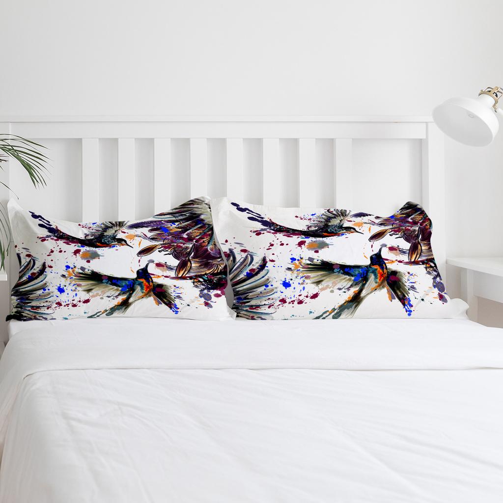 Abstraktes Tinte Kolibri Blume Malerei Bettwäscheset 3-teilig Bettbezug Kissenbezug Steppdeckenbezug Doppelbettset Heimtextil