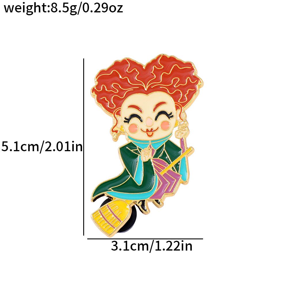 European and American film and television characters Metal badge Witch riding broom Alloy dripping brooch Pin decoration