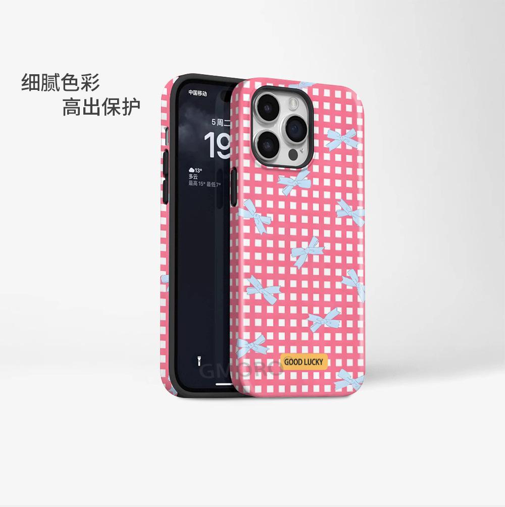 Korean Cute Girl Plaid Bow Apple 17promax Mobile Phone Case iPhone12 with Magnetic Protective Case