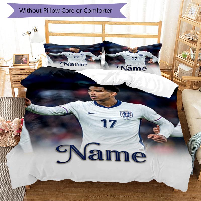 Messi Custom Name Football Jersey Personalized Name Bedding Set,Soft Touch Bed Linen for Kids Bedroom Decor,Perfect Holiday Gift,Machine Washable Duve