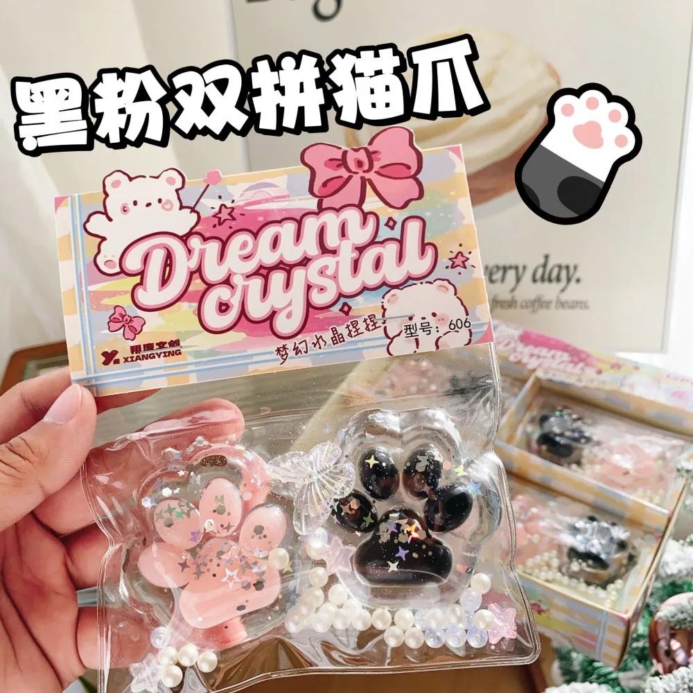 Squishy Cat Paw Pinch Fidget Toy Slow Rebound Stress Relief Toys Transparent Cube Blingbling Squeeze Toy Gift for Kids