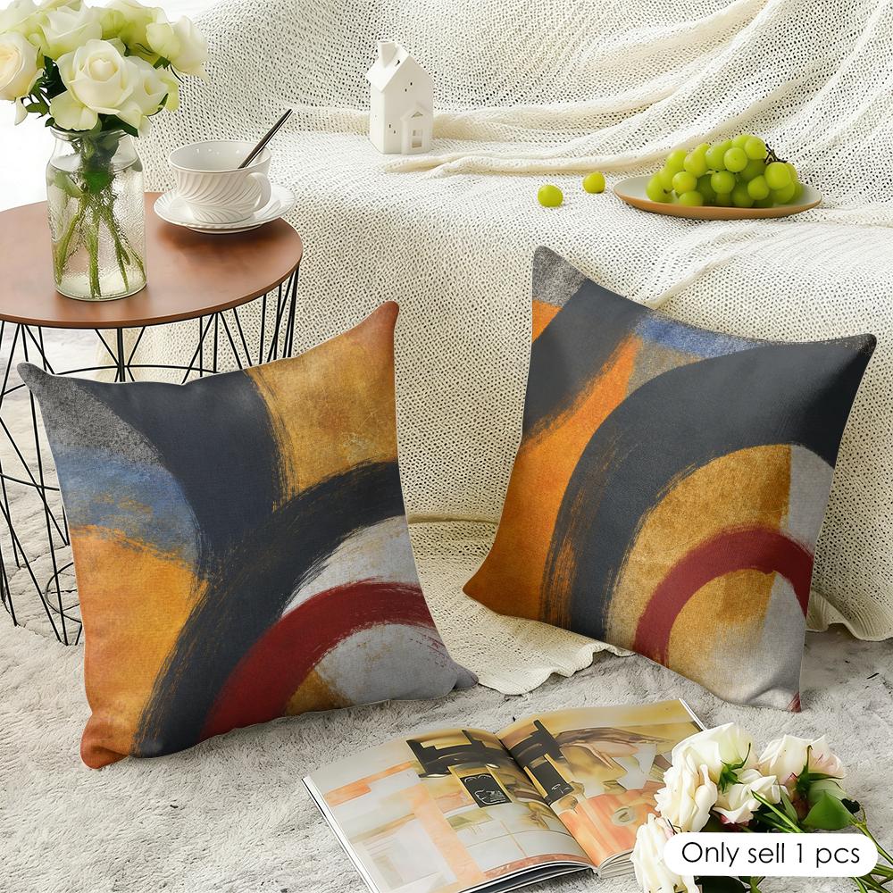 Abstract Arc Pattern Cushion Cover Natural Linen Organic Fabric DoubleSided Printing Sofa Home Decor Gift Pillow Case