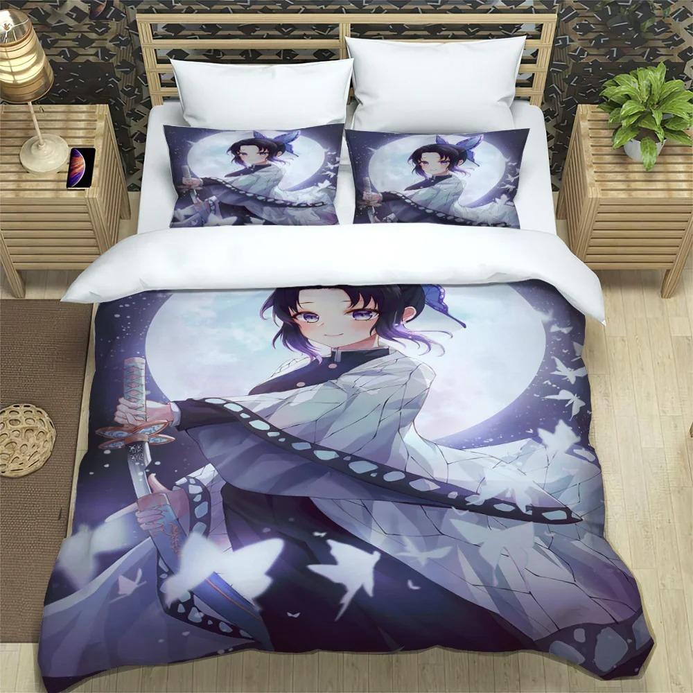 Japanese Manga Demon Slayer Personalized Customization Bedding Set Soft Duffel Cover Pillowcase Comic Adolescent Sheet Set