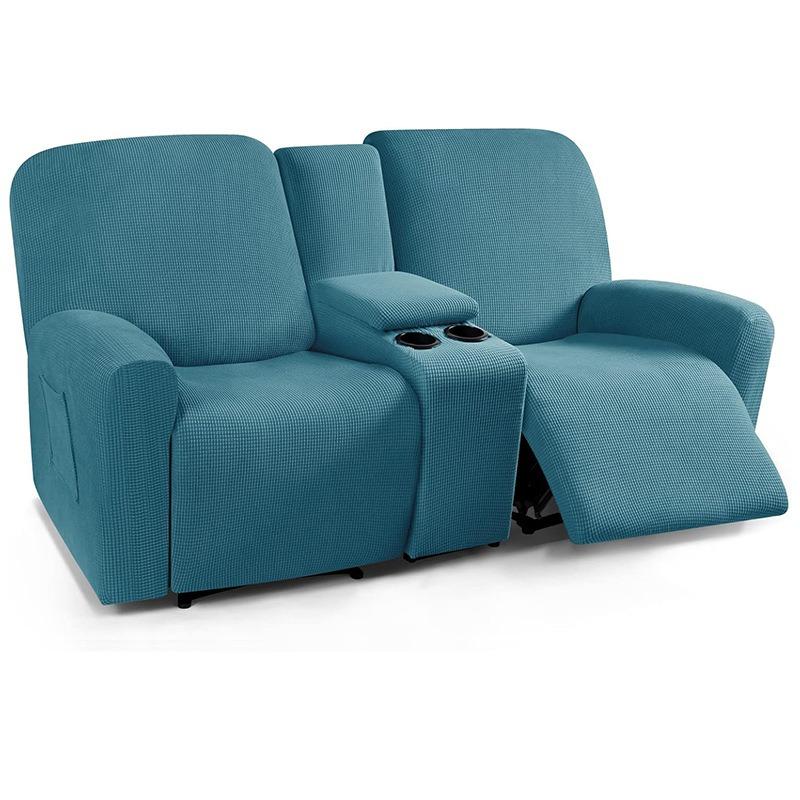 Solid Color Recliner Covers All-inclusive Loveseat Center Console Sofa Covers Elastic 2Seater Couch Slipcovers with Cup Holder