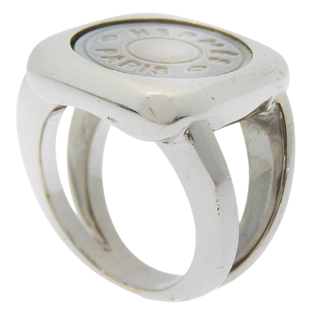 Hermes Corozo Serie Ring MODESCHMUCK Silber metallic/Muschel #5.1(US-Grösse) 9,8g Frauen Gebraucht
