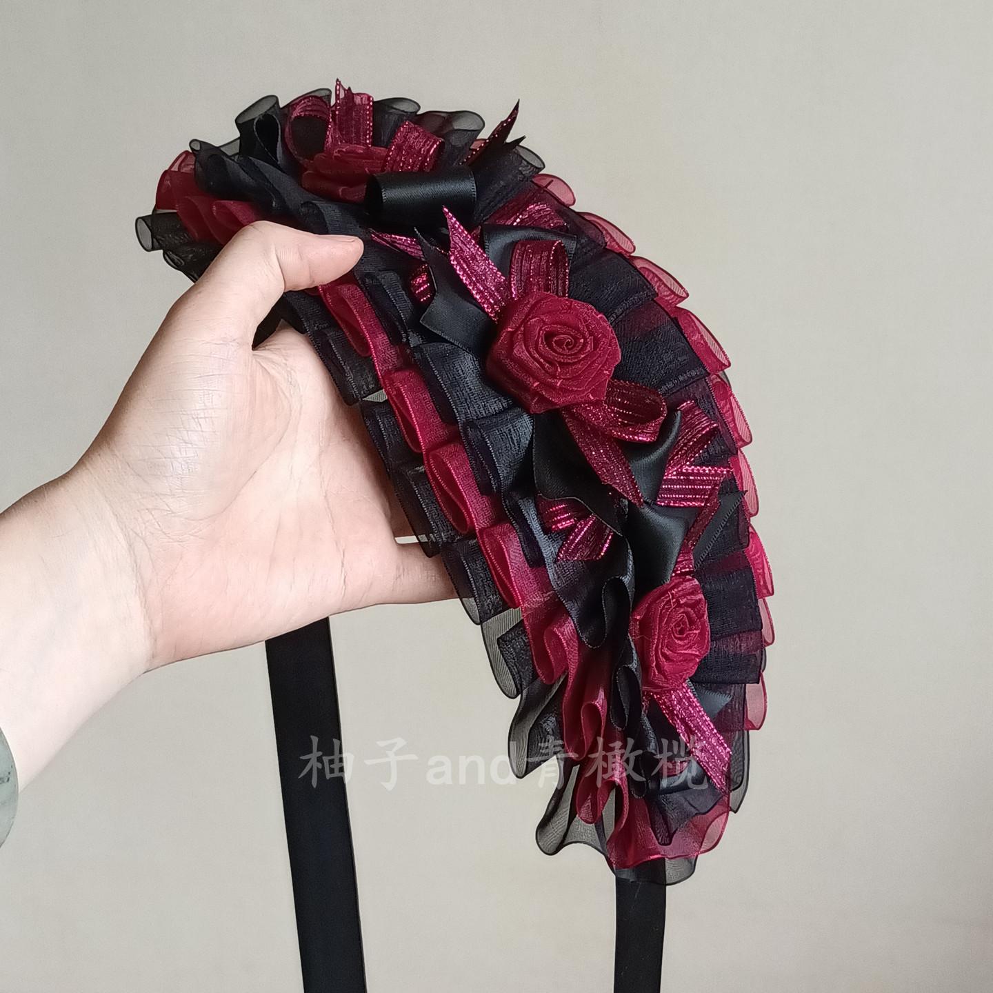 

Black and Red Headband Rose Rose Hair Accessories Lolita Headgear Goth Dark Lolita Small Things Flower Wedding Accessories