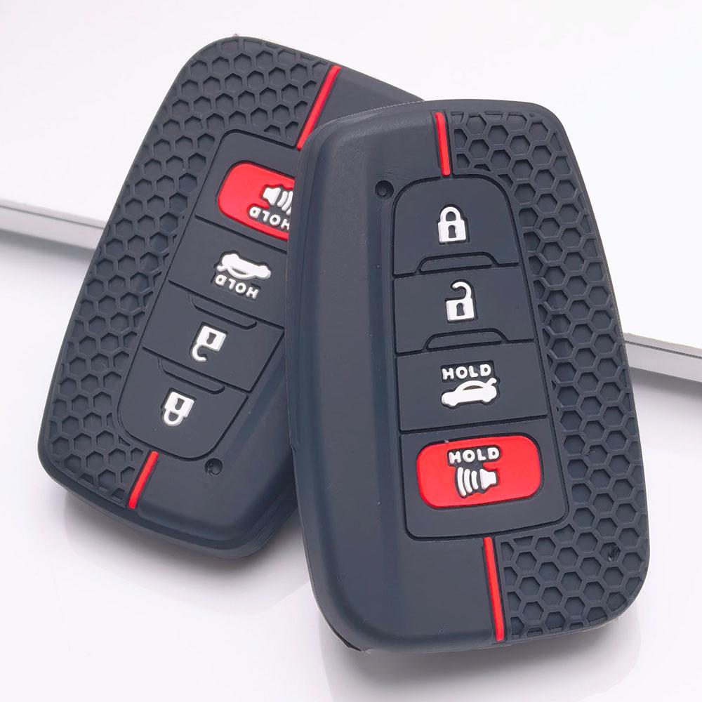 Silicone Key Fob Cover Compatible with Toyota Camry RAV4 Highlander Corolla Avalon C-HR Prius 4 Button, Fits Toyota Camry RAV4 Corolla Prius models