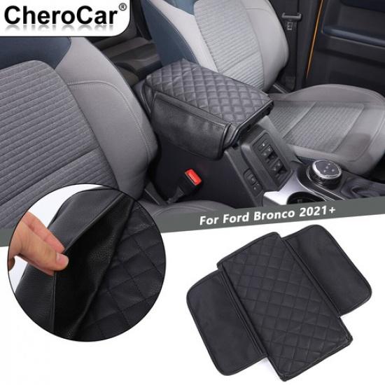 Black Leather Central Armrest Box Mats Pad Liner Cover For -25 Ford Bronco