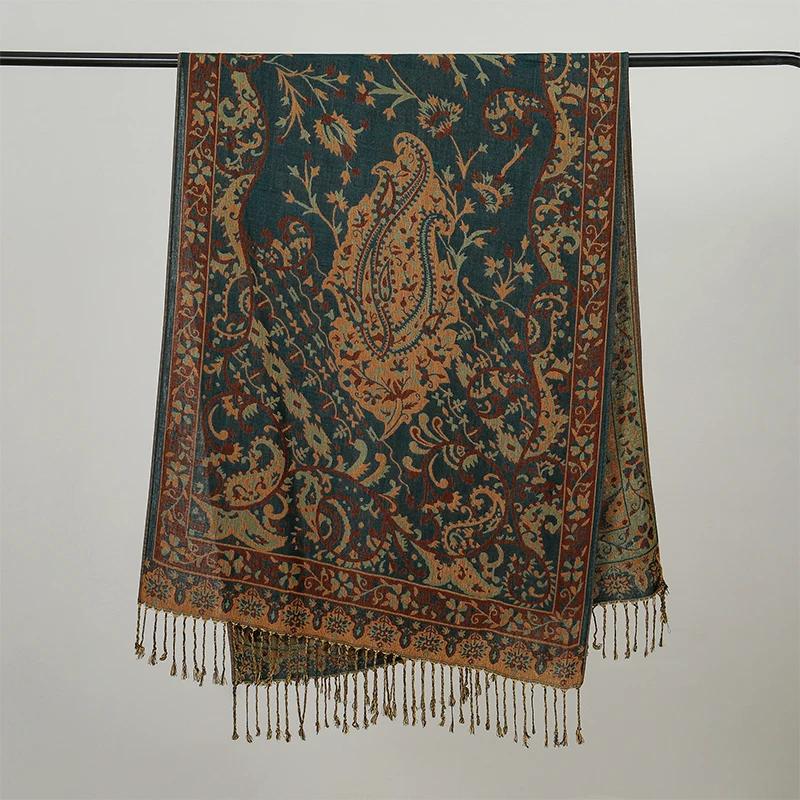 Bohemia Ethnic Style Women Scarf Retro Jacquard Thick Cashmere Tassel Shawl Winter Warm Muslim Hijab Wrap Pashmina