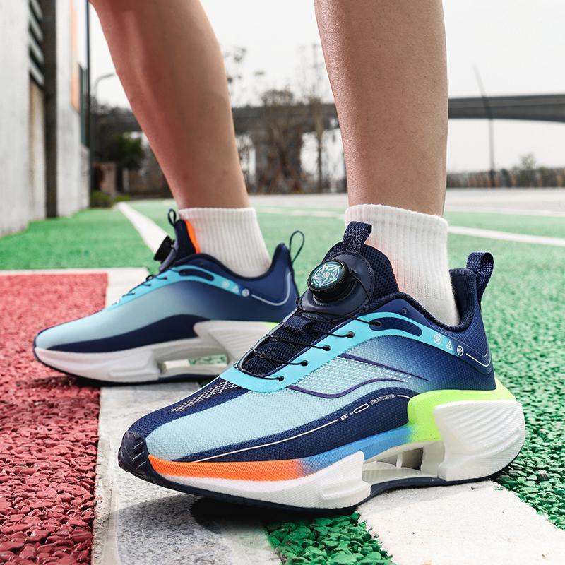 Summer new breathable mesh sports shoes for men rotary button soft sole anti-slip youth shock absorbing running shoes