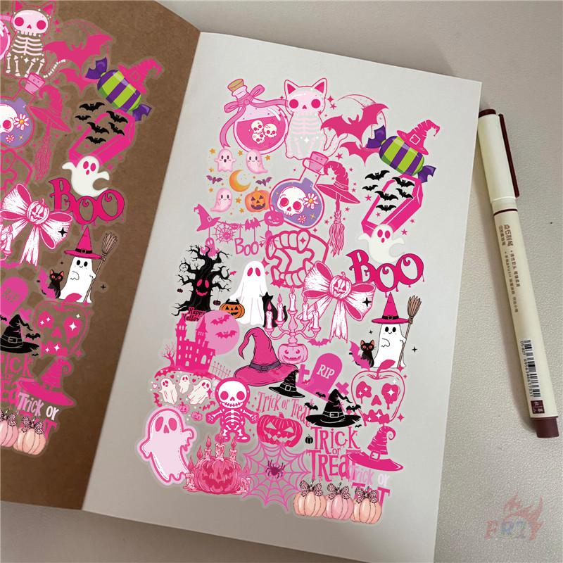 50Pcs/Set Pink Halloween PET Stickers Waterproof DIY Fashion Doodle Decals Stickers