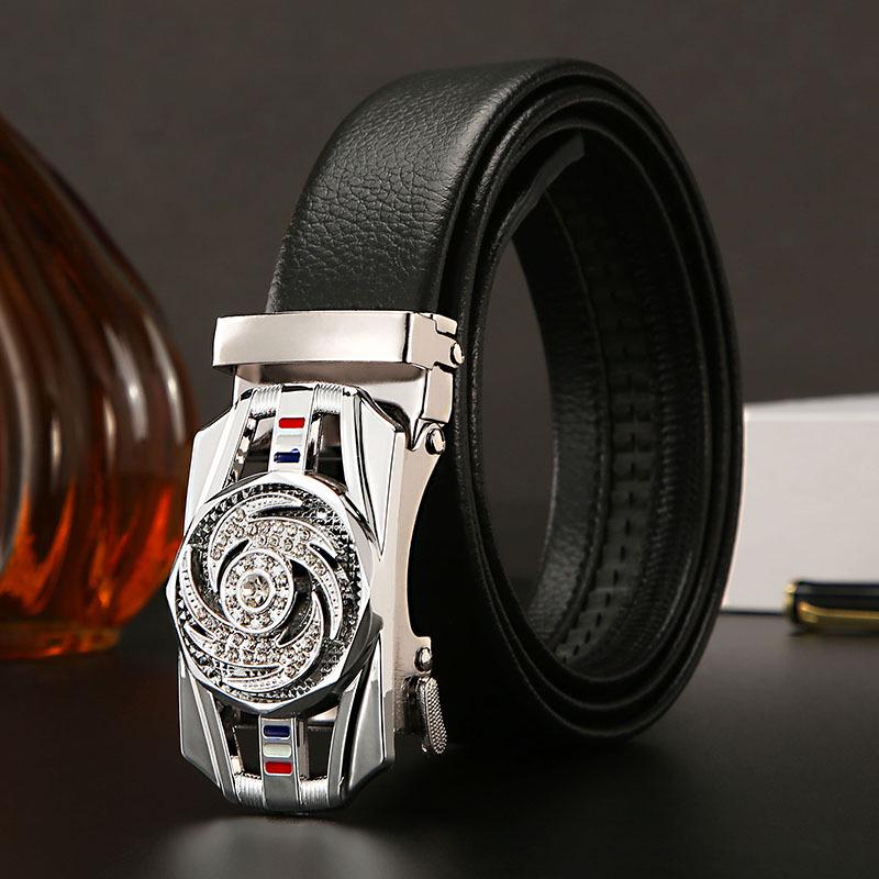 Men's Leather Belt with Rotatable Automatic Buckle - Stylish Business Trend Accessory