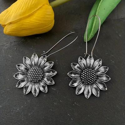 Huitan Delicate Sunflower Pendant Earrings Lady Anniversary Party Jewelry Exquisite Metallic Style Flower Accessories for Women