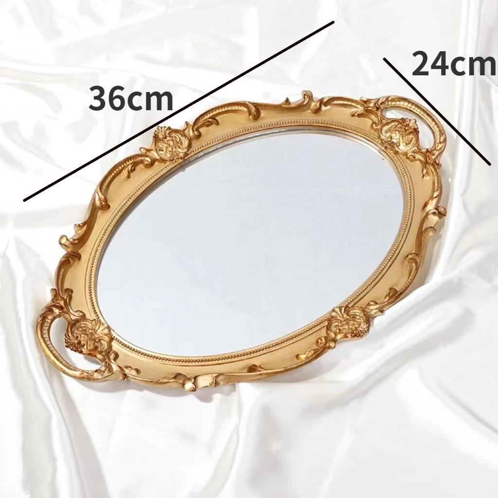 Prato decorativo francês bandeja de plástico bandeja de armazenamento prato oval exibição de joias espelho posar adereços bandeja de sobremesa decoração espelho de maquiagem