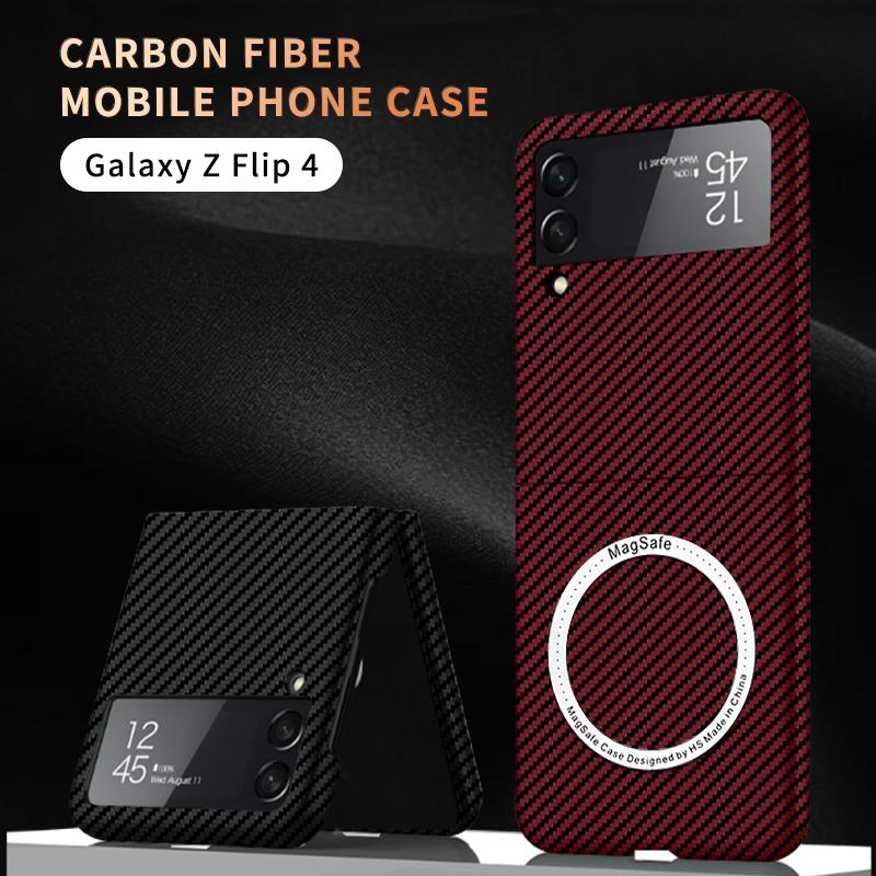 Carbon Fiber For Samsung Galaxy Z Flip 3 Flip 4 5g Case Magnetic With Magsafe Wireless Charging Cover