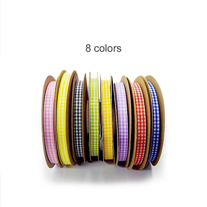 8 Rolls Plaid Ribbon Grid Ribbon Checked Polyester Ribbon 3/8" Fabric Ribbon Roll for Hair Accessories Craft Christmas Gift Wrap