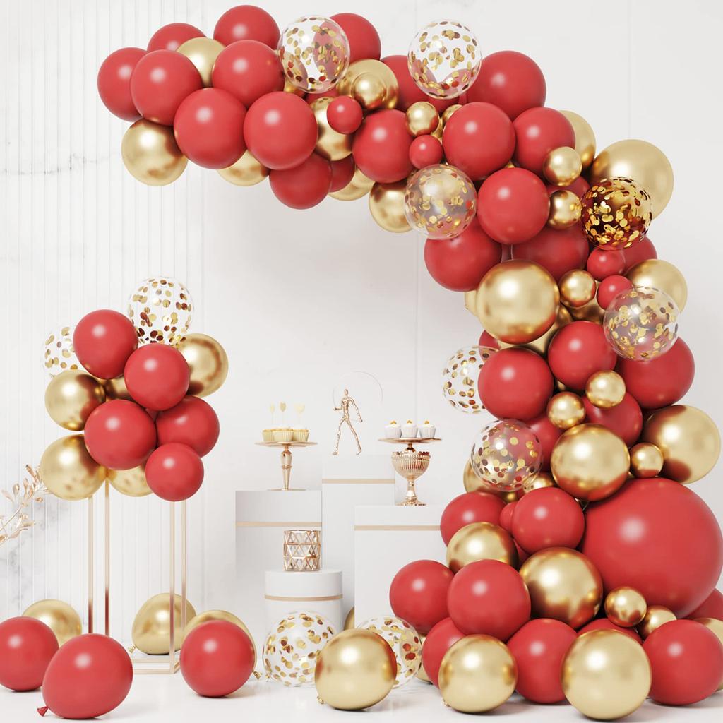 101Pcs Red and Gold Latex Garland Balloons for Wedding, Birthday, Pop Party, Bridal Shower, Graduation Decoration Balloons