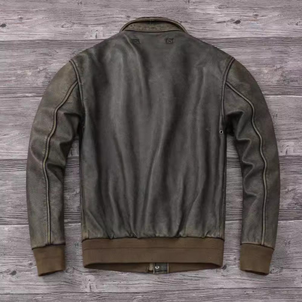 Chinese Size Classic Military A2 Air Force Leather Flight Jackets Vintage Stonewashed Cow Leather Jacket Men Soft Cowhide Mens Coat