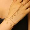 Double Layer Star and Moon Hand Chain Bracelet with Connected Ring for Women